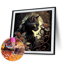 Load image into Gallery viewer, Flower Black Cat-Full Round Diamond Painting-30x30cm
