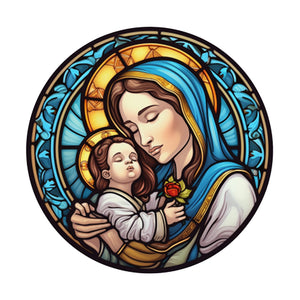 Stained Glass Jesus Virgin-Full Round Diamond Painting-30x30cm