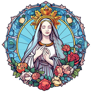 Stained Glass Jesus Virgin-Full Round Diamond Painting-30x30cm