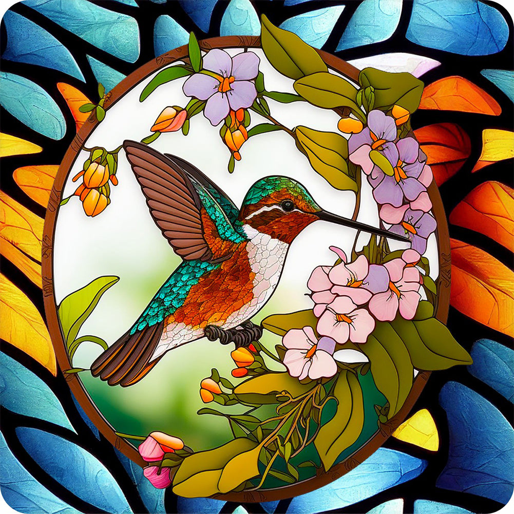 Stained Glass Hummingbird-Full Round Diamond Painting-30x30cm