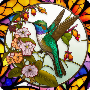 Stained Glass Hummingbird-Full Round Diamond Painting-30x30cm