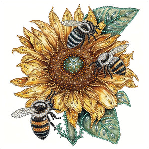 Sunflower Bee-Partial Special Diamond Painting-30x30cm