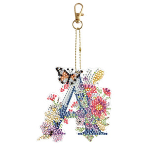 26 Alphabet Flowers-Double Sided Keychain