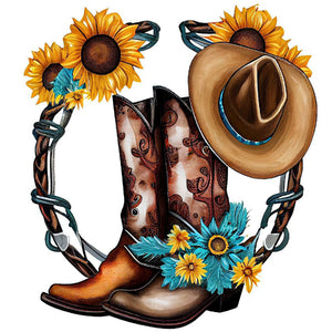 Western Cowboy Boot-Full Round Diamond Painting-30x30cm