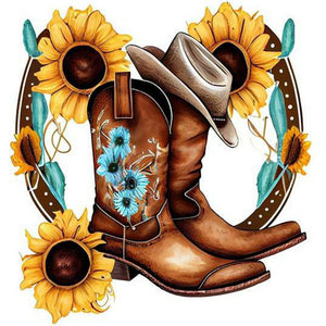 Western Cowboy Boot-Full Round Diamond Painting-30x30cm