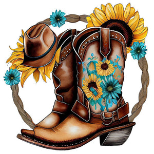 Western Cowboy Boot-Full Round Diamond Painting-30x30cm