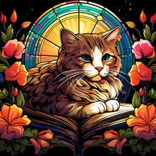 Load image into Gallery viewer, Stained Glass Cat-Full Round Diamond Painting-30x30cm
