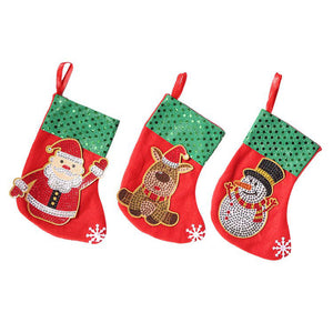 DIY Diamond Painting-3pcs Christmas stocking pendants